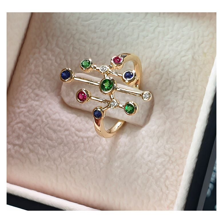 Bague gouttes d’amour. Or jaune, pierres précieuses - 4