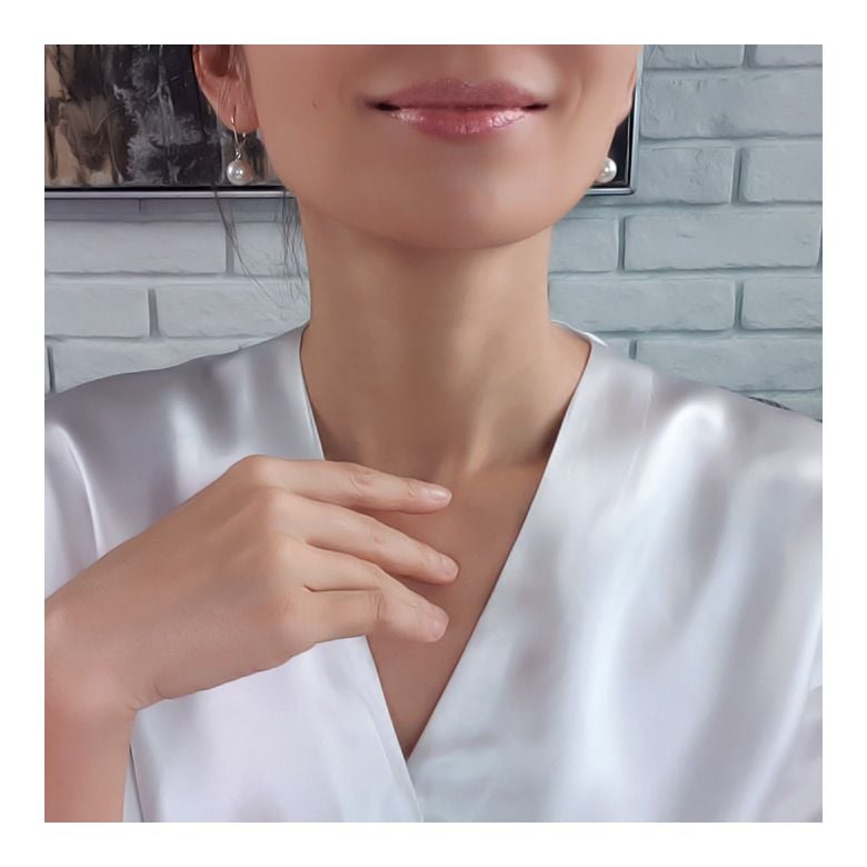 Dormeuses or blanc - Boucle oreille perle blanche de culture - AAA - 5