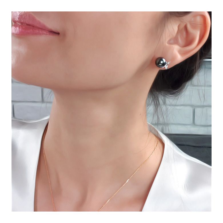 Boucles d'oreilles Bunny - Perles de Tahiti, or blanc, diamants sertis - 2