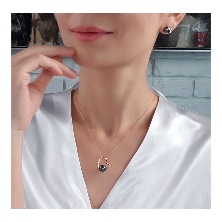 Pendentif coeur - Cadeau déclaration d'amour - Perle Tahiti, or jaune - 4