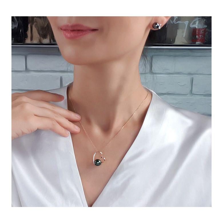 Pendentif coeur - Cadeau déclaration d'amour - Perle Tahiti, or jaune - 2