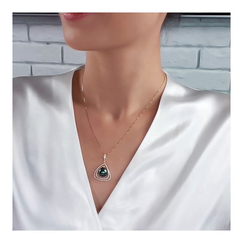 Pendentif trésor des océans - Perle de Tahiti - Or jaune, diamants - 1