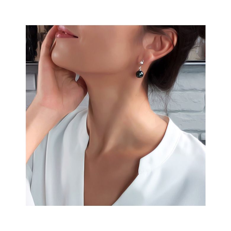 Boucles d'oreilles Marine - Perles de Tahiti noires - Or blanc, jaune - 3
