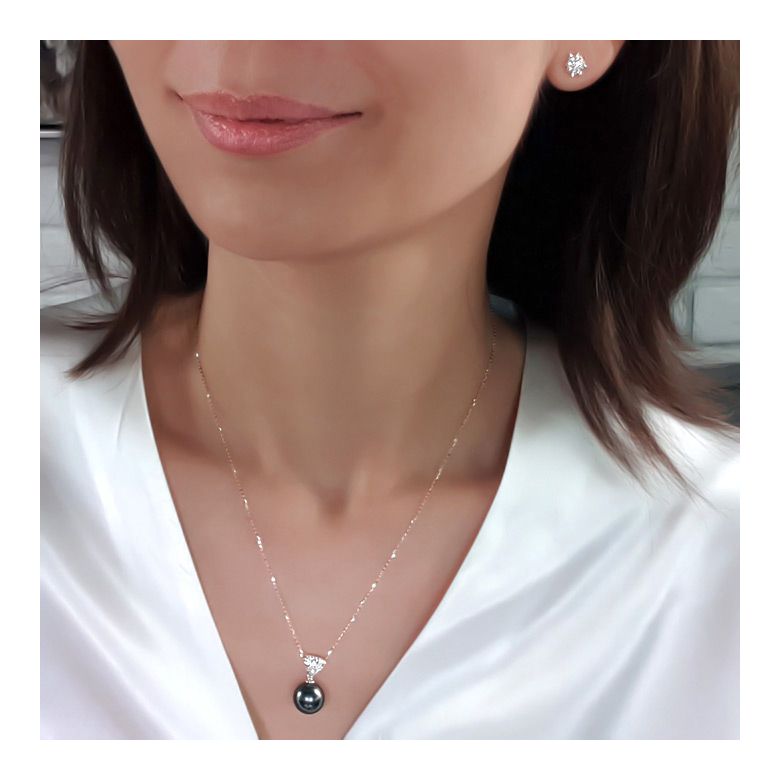 Pendentif Milos - Perle de Tahiti paon bleue - Or blanc, diamants - 2