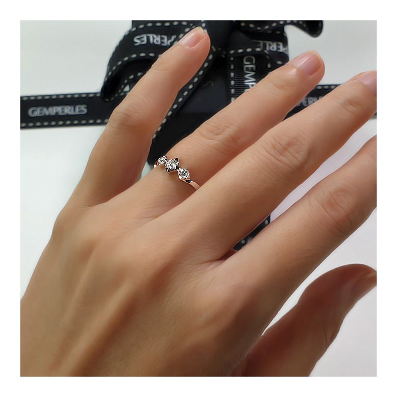 Bague de fiançailles trilogie en or blanc - 3 diamants 0.20ct - 4