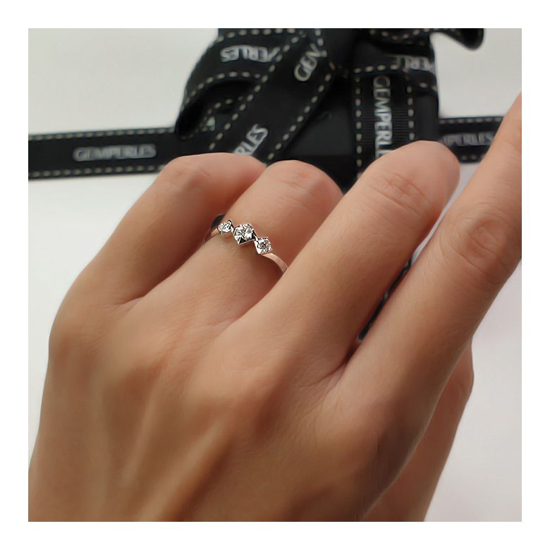 Bague de fiançailles trilogie en or blanc - 3 diamants 0.20ct - 2