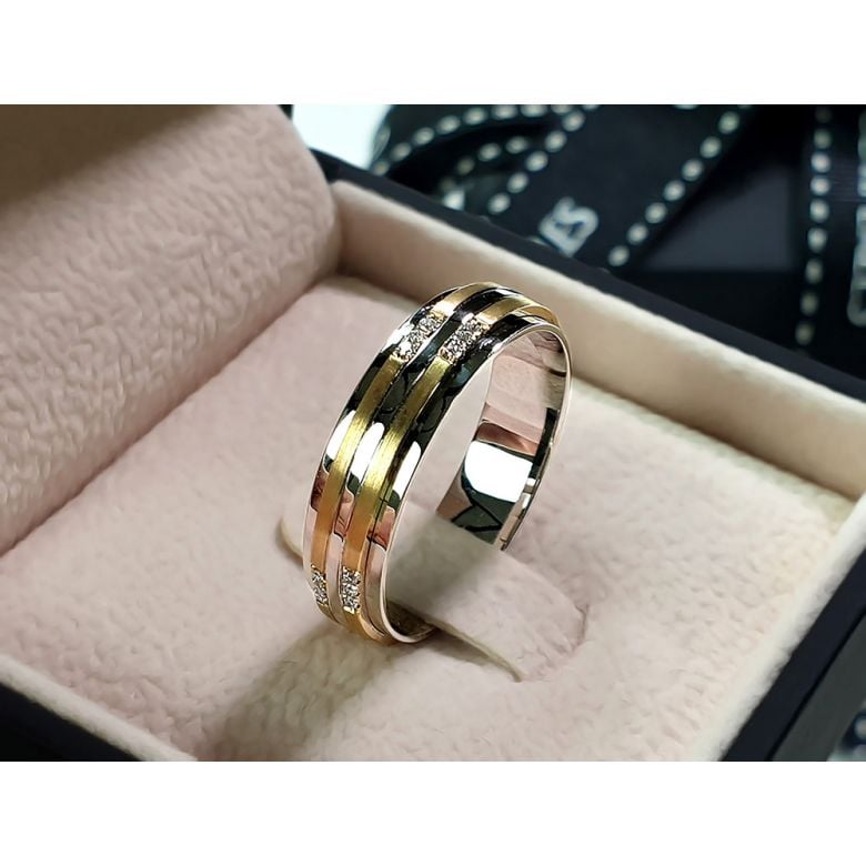 Alliance 2 ors Homme - Or blanc poli et jaune brossé - Diamants - 6