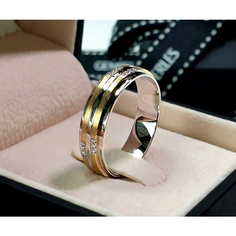 Alliance 2 ors Homme - Or blanc poli et jaune brossé - Diamants - 7