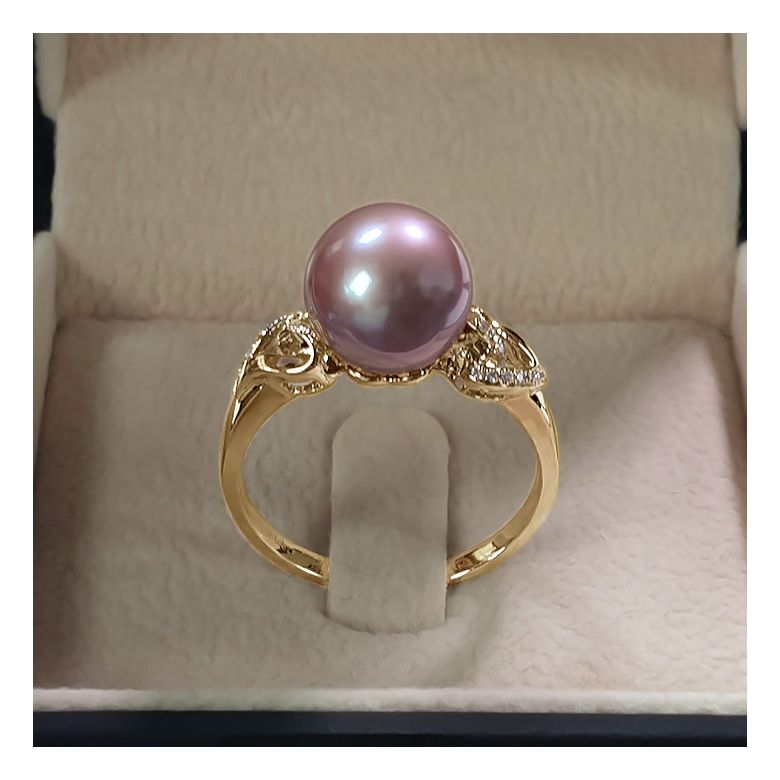 Bague coeur de perle diamanté - Or jaune et Perle d'eau douce blanche - 7