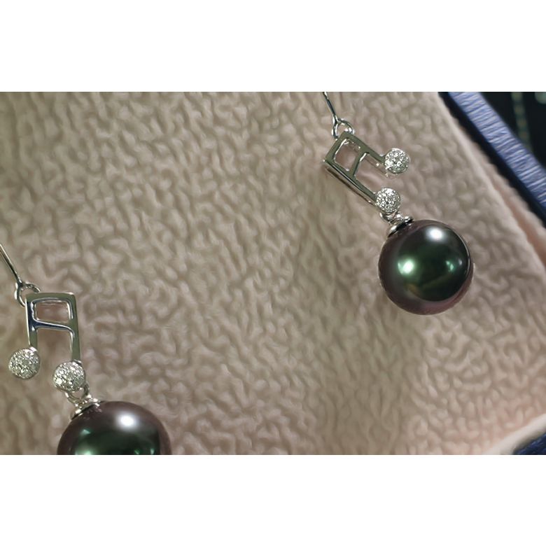 Boucles d'oreilles notes de musique - Crochets or blanc - Perles de Tahiti - 5