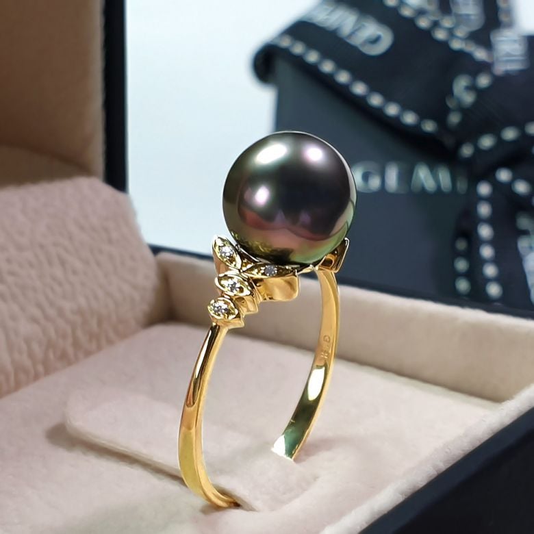 Bague Mont du Lotus - Perle de Tahiti - Or jaune, diamants - 3