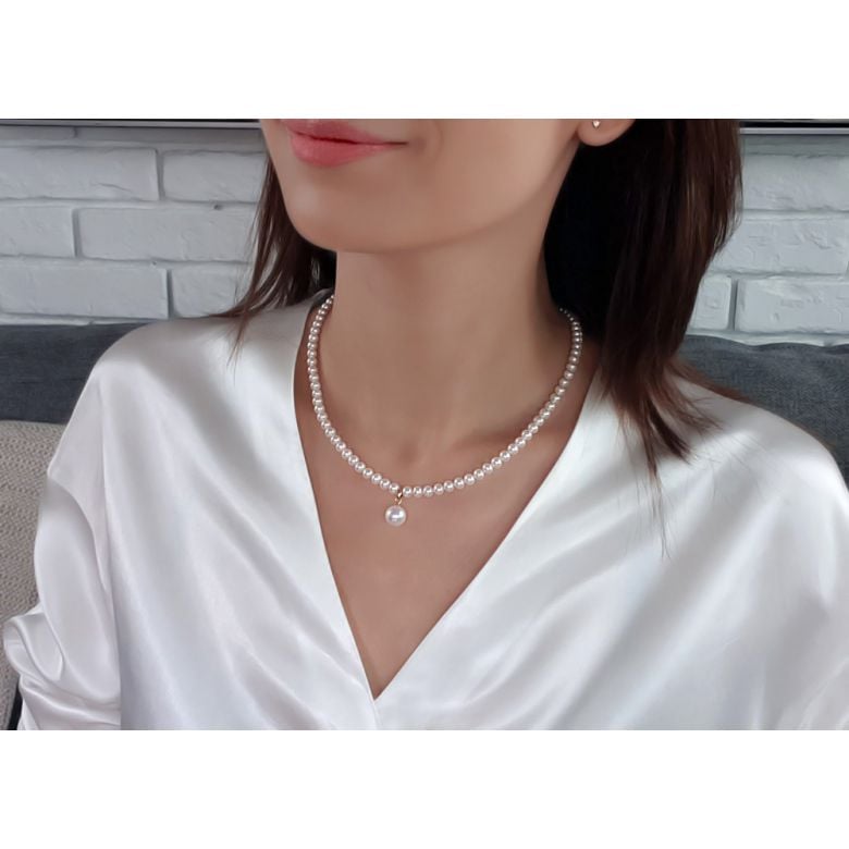 Collier Pendentif Opéra I Perles blanches Mariage - 4