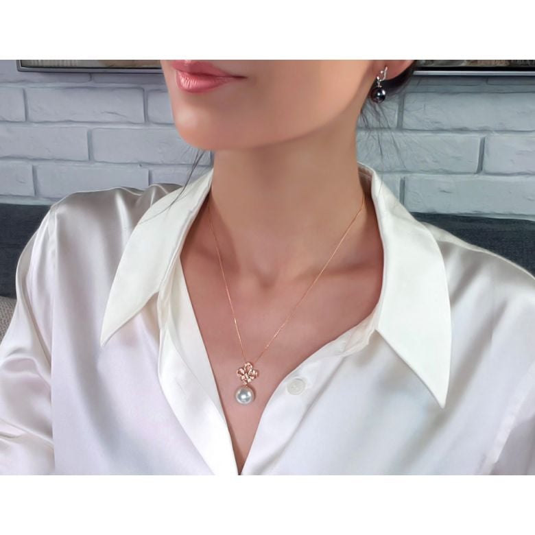 Pendentif noeud classique - Or jaune - Perle d'Australie blanche - 1
