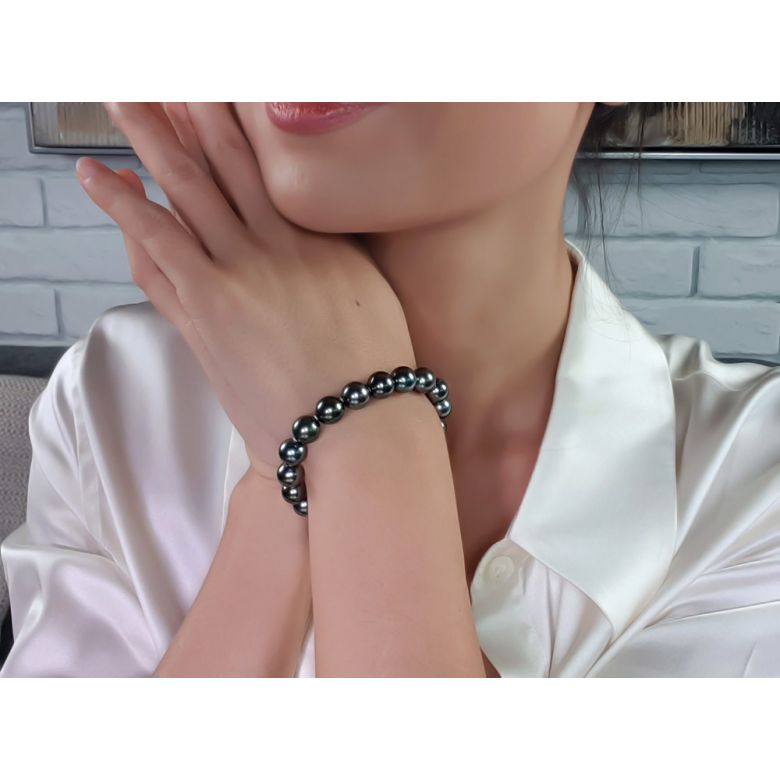 Bracelet perles Tahitiennes noires de 9/10mm - Fermoir en or - 1