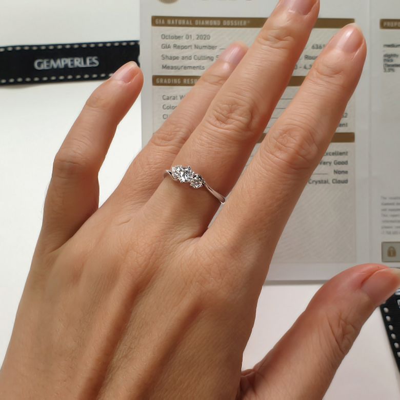 Solitaire trilogie or blanc - Bague de fiançaille 3 diamants | Trilogie - 9