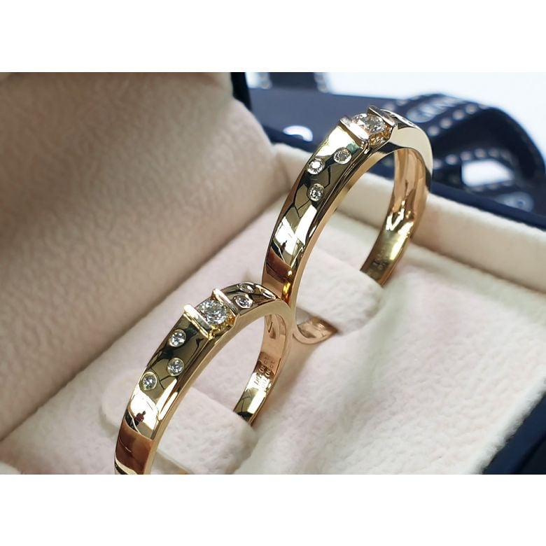 Bagues alliances constellations diamantées - En or jaune 18cts - Duo - 4