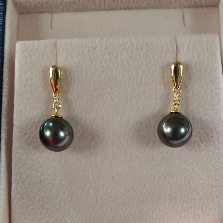 Boucles d'oreilles goutte - Joaillerie perles de Tahiti - Or jaune, Diamants - 4