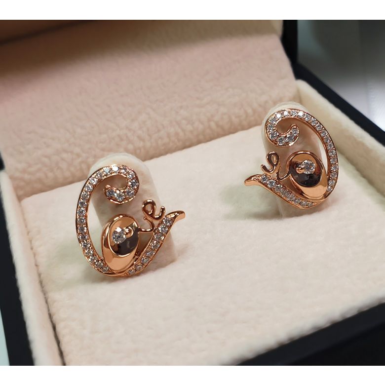 Boucles d'oreilles contemporaines Love en or rose - Diamants 0.35ct - 3