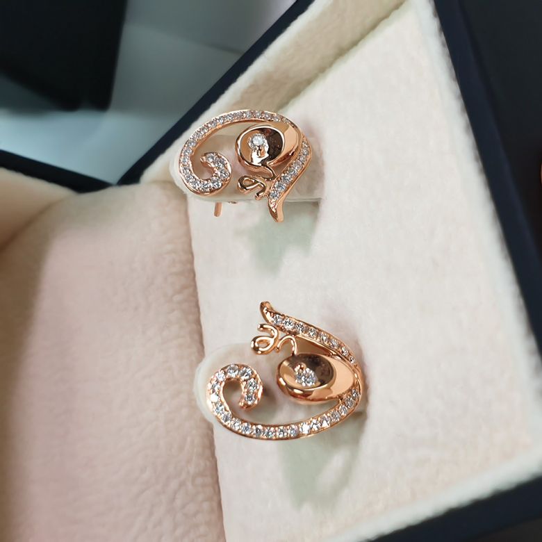 Boucles d'oreilles contemporaines Love en or rose - Diamants 0.35ct - 5