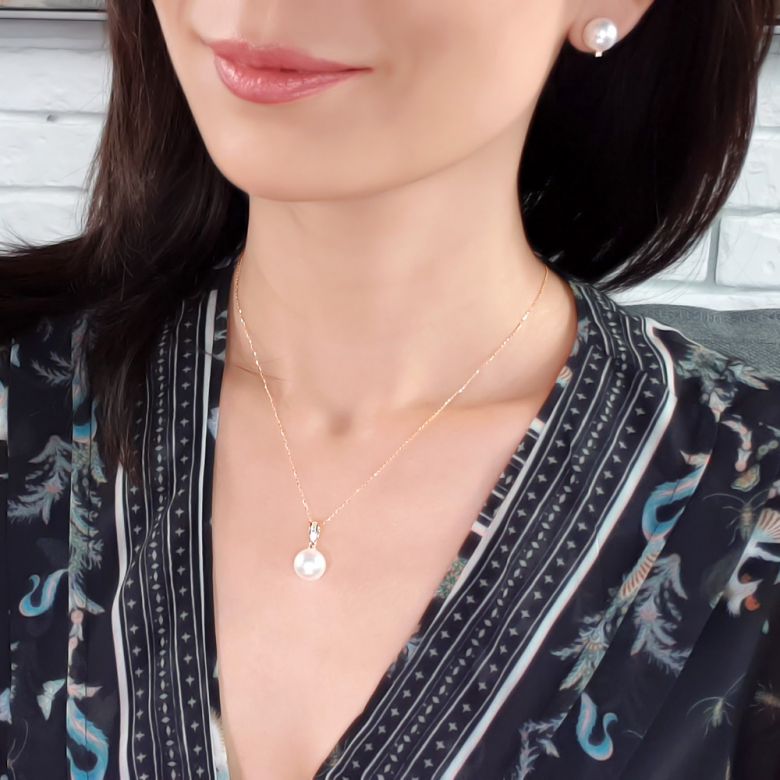 Pendentif perle diamants rails - Or jaune - 9