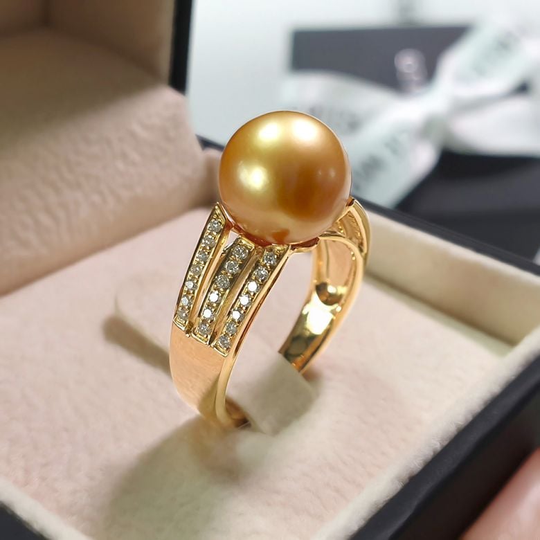 Bague Île de Barrow - Perle d'Australie dorée - Or jaune, diamants - 8