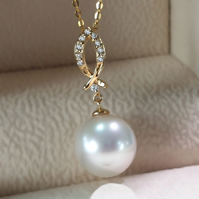 Pendentif Île Bruni - Perle d'Australie blanche - Or jaune, diamants - 3