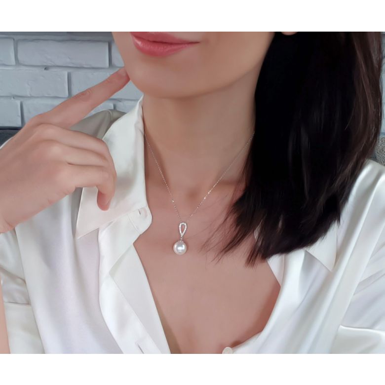 Pendentif goutte diamantée - Perle d'Australie blanche - Or blanc - 3