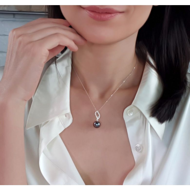Pendentif Anegada- Passion - Perle de Tahiti, or blanc, diamants - 2
