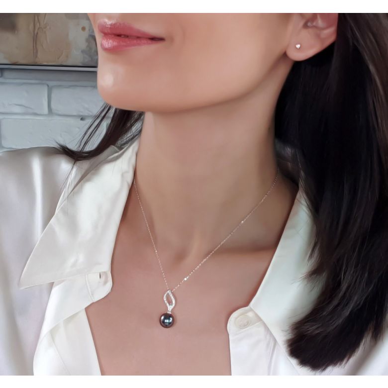 Pendentif Anegada- Passion - Perle de Tahiti, or blanc, diamants - 3
