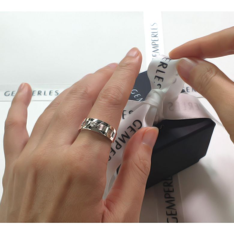 Bague or homme esthétique - Diamant clos - Or blanc 750/1000 - 6