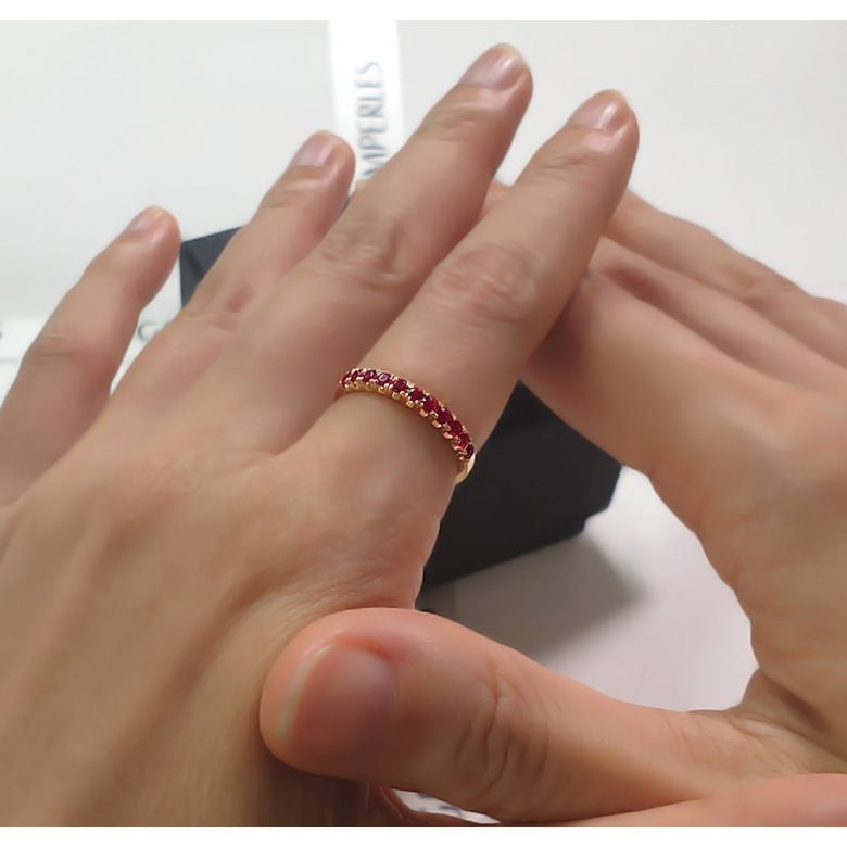 Bague rubis demi tour or jaune - Anneau type alliance - 5