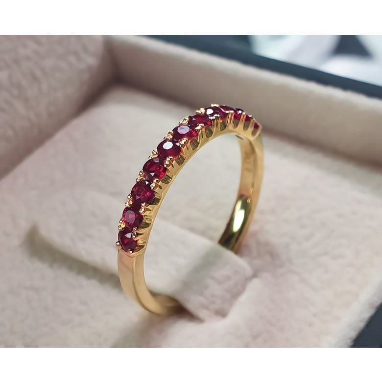 Bague rubis demi tour or jaune - Anneau type alliance - 6