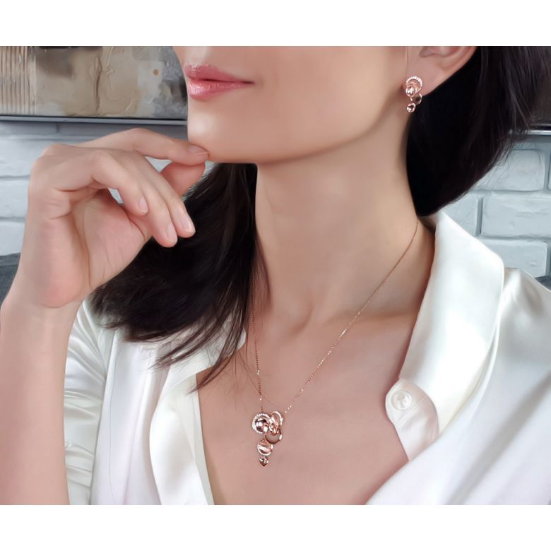 Pendentif raffiné courbes or rose - Diamants 0.319ct - 2