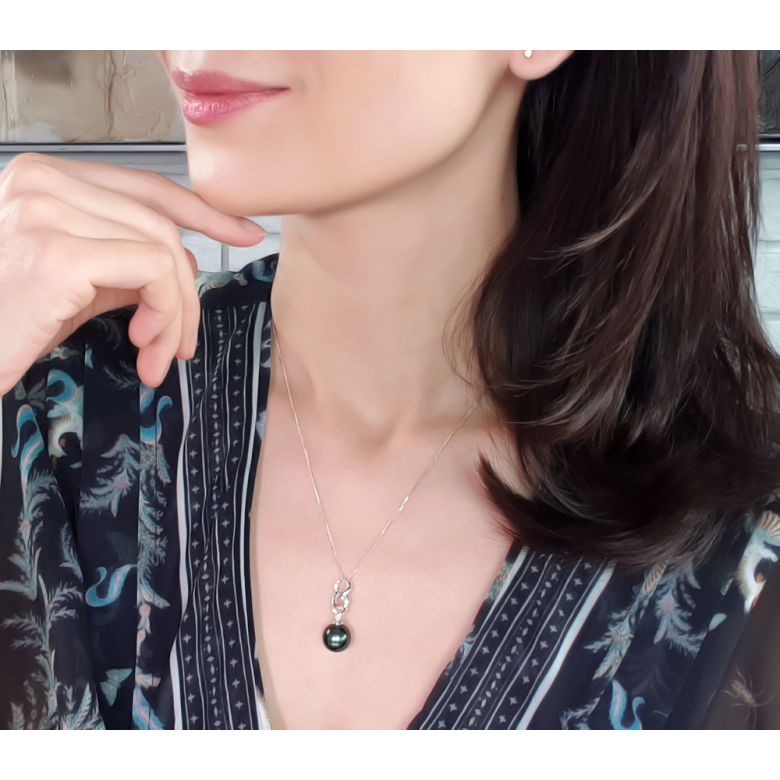 Pendentif Eubée I 3 anneaux Or blanc, diamants, Perle Tahiti - 6