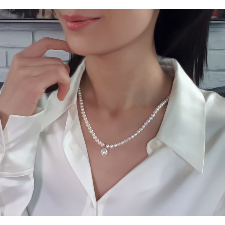 Collier Pendentif Opéra I Perles blanches Mariage - 6