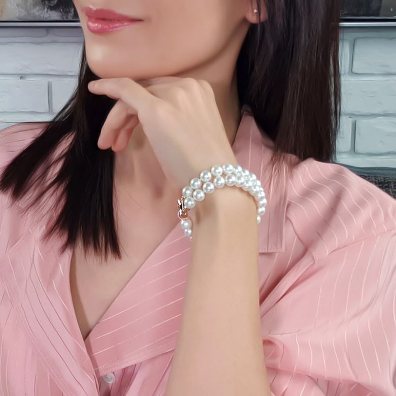 Bracelet Femme 2 rangs - Perles culture eau douce blanches - 8/8.5mm - 2
