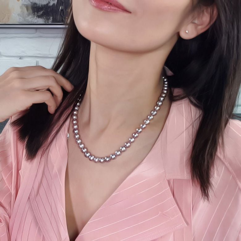 Collier perles lavandes. Perle culture eau douce 7.5/8mm - 4