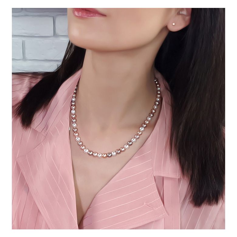 Collier de perles multicolores - Collier perles eau douce - 6.5/7mm - 2