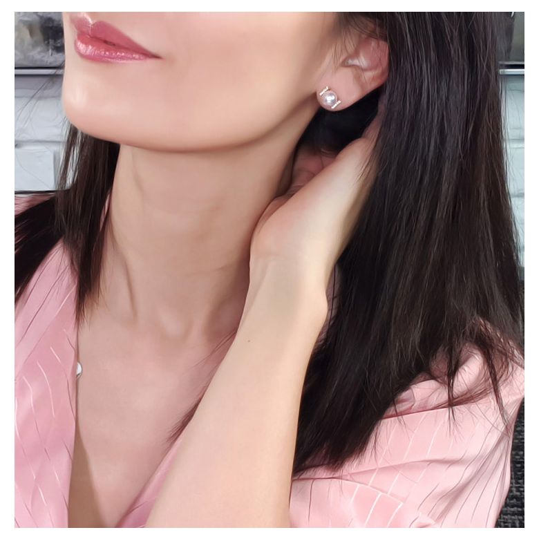 Boucles oreilles modernes forme rail. Or jaune, Diamants et Perles Akoya - 7