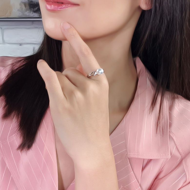 Bague blanc perle culture - Or, Perle Akoya du Japon et diamants - 5