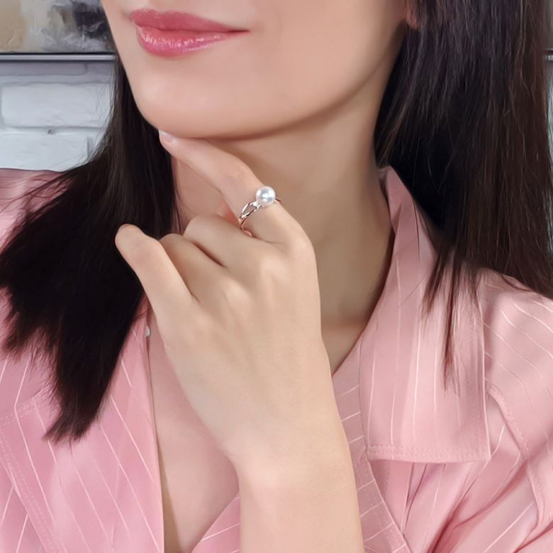 Bague blanc perle culture - Or, Perle Akoya du Japon et diamants - 6