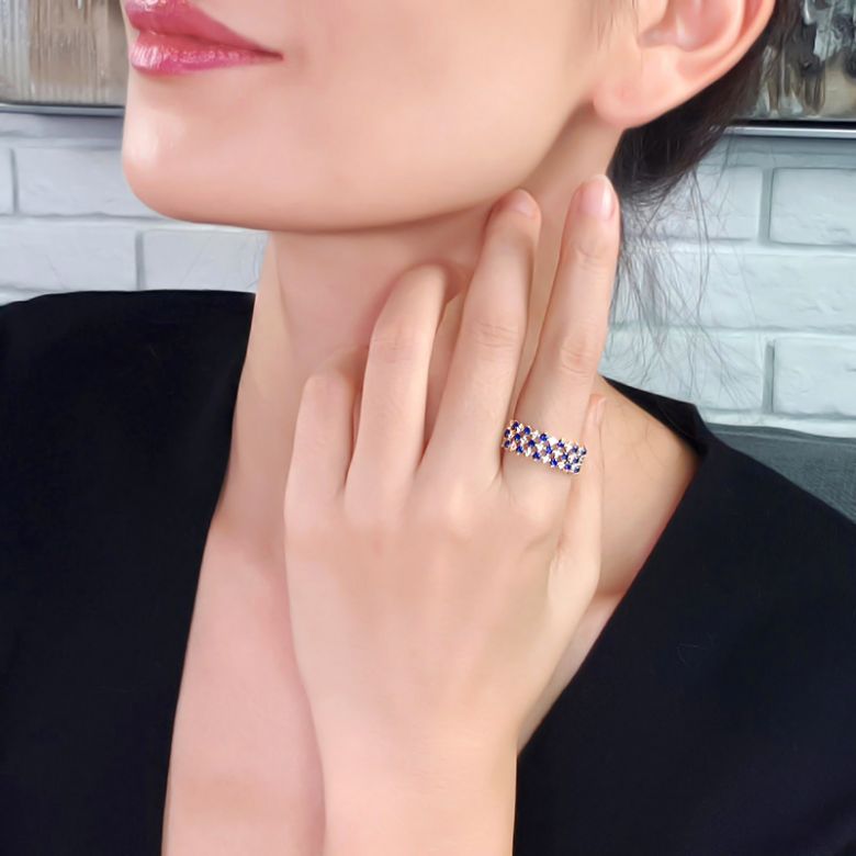 Bague en damier Saphir & Diamant sur Or jaune | San Lorenzo - 9