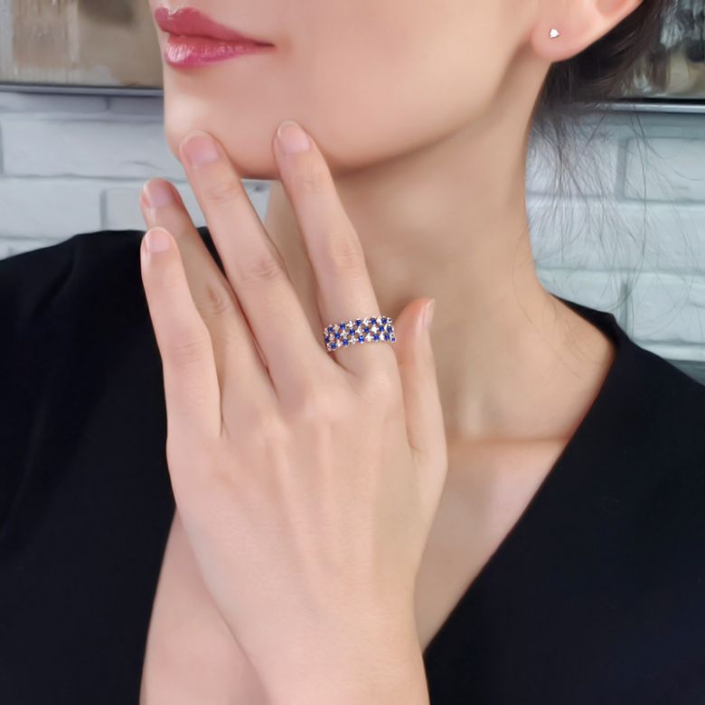 Bague en damier Saphir & Diamant sur Or jaune | San Lorenzo - 8