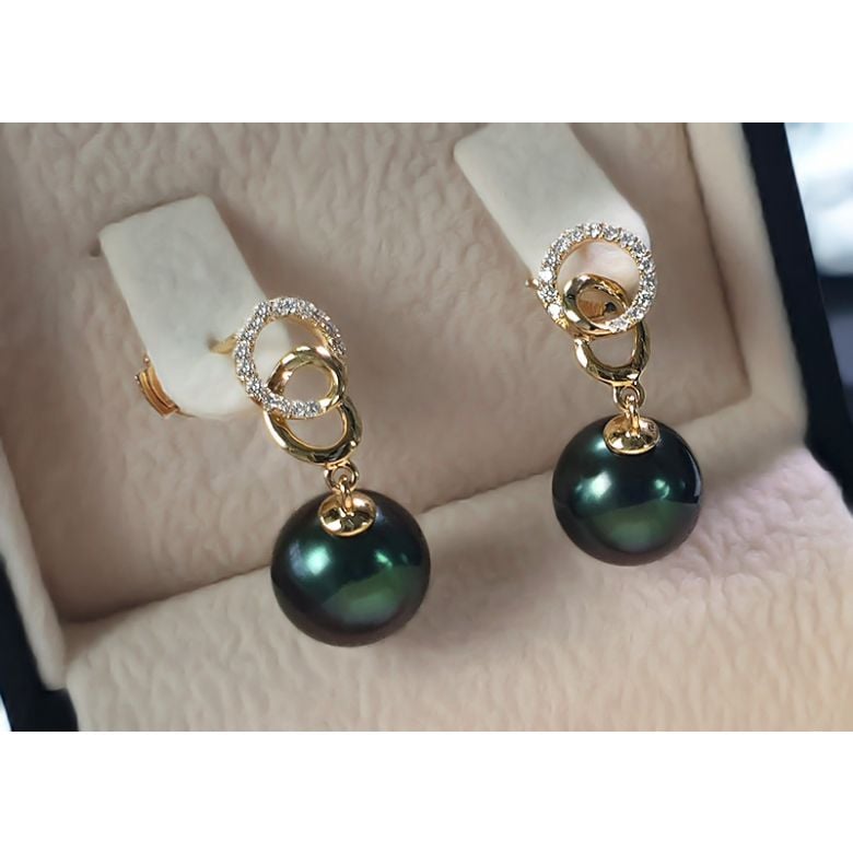 Boucles d'oreilles montures entournées - Perles Tahiti, or jaune  - 4