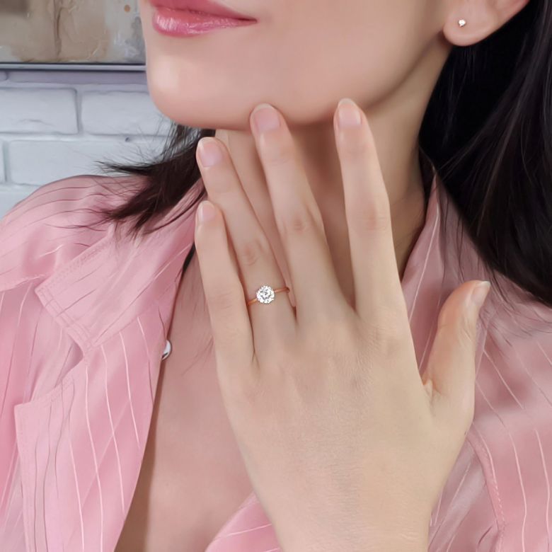 Bague or jaune solitaire - Coeur caillouté - Diamants pavés | Coeur Caillouté - 3