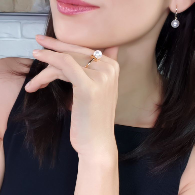 Bague moderne perle Akoya du Japon et or jaune 18 carats - 3