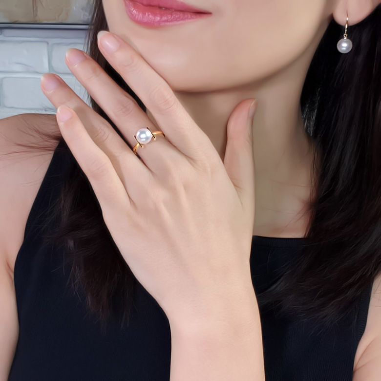 Bague moderne perle Akoya du Japon et or jaune 18 carats - 2