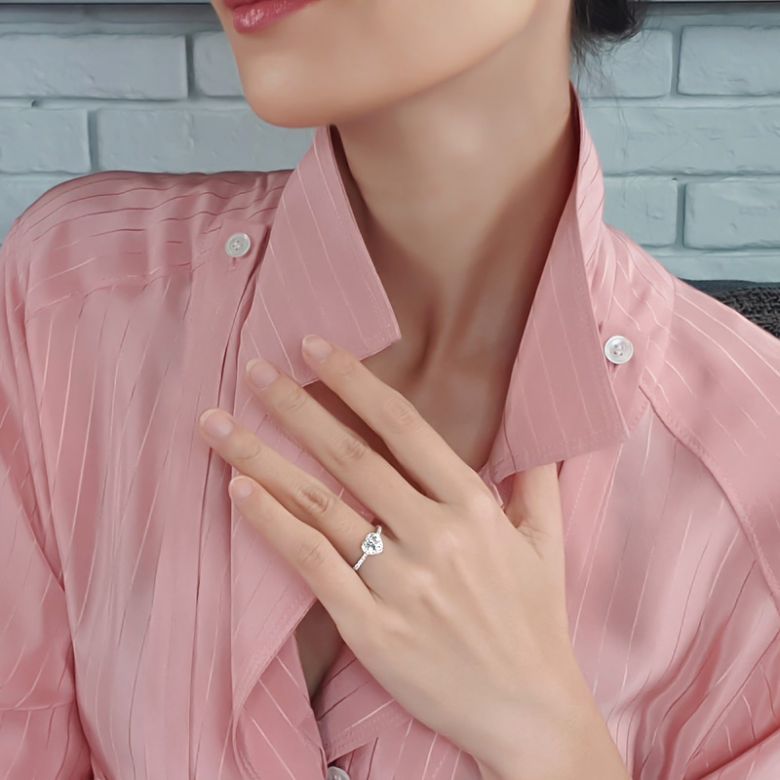 Bague Cœur Solitaire Love etc - Or Blanc 18 Carats - Diamants | Gemperles - 6