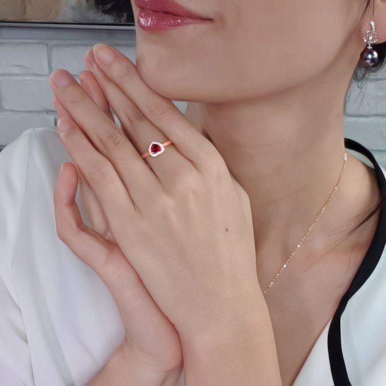Bague glamour rubis et diamants en or jaune - Mon coeur - 7