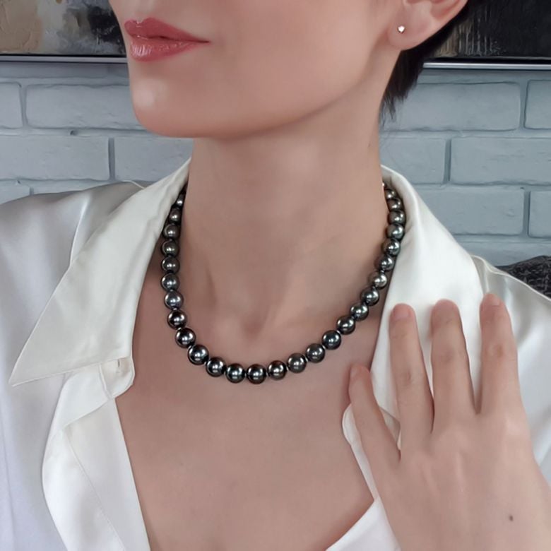 Perle noire collier - Perles de Tahiti 10/11mm - Perles de culture AAA - 7